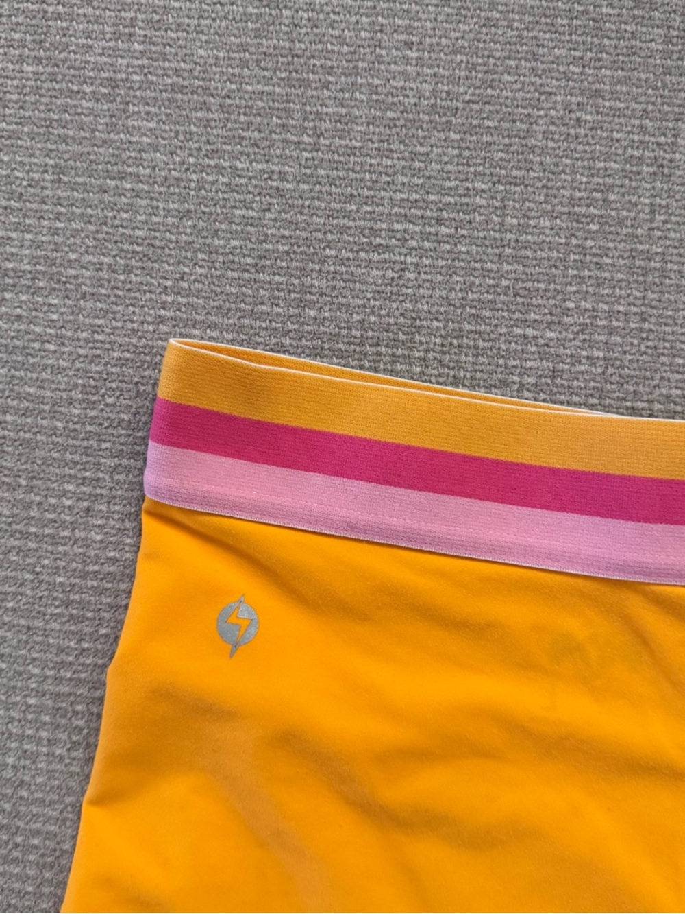 Popflex Women’s High-Waist Yellow orange Shorts with Pink-Trim Waistband Large - Picture 5 of 6